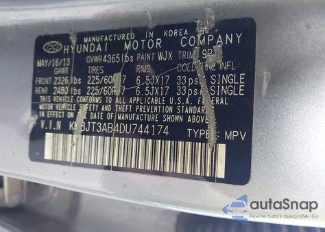 2013 Hyundai Tucson Gl из США, поврежденный, VIN KM8JT3AB4DU744174